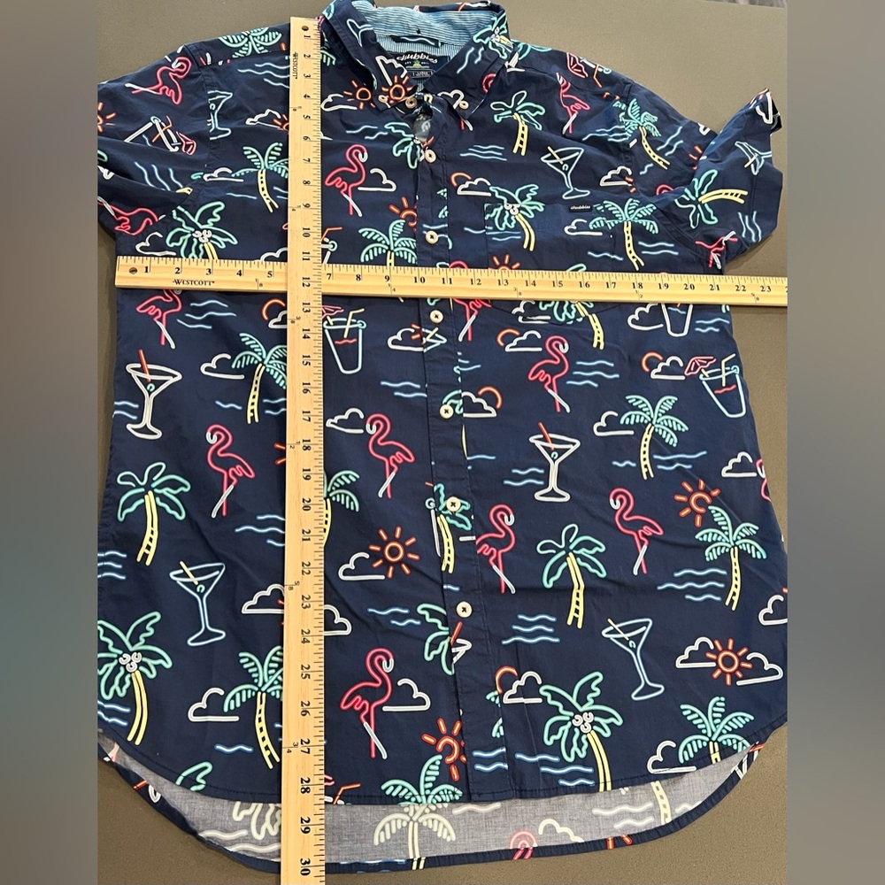 Chubbies Mens Button Down Shirt Tropical Neon Print Tiki Cruise Beach Large EUC - Picture 5 of 5